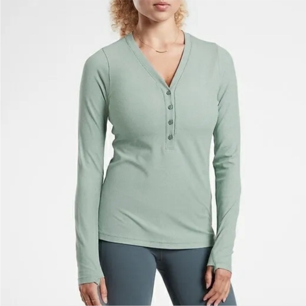 - Athleta Uptempo Ribbed Henley Top Long Sleeves Pullover